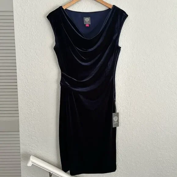 NEW Vince Camuto Midnight Blue Velvet Wrap Dress Sleeveless Size 6 Party $128 - Picture 1 of 8